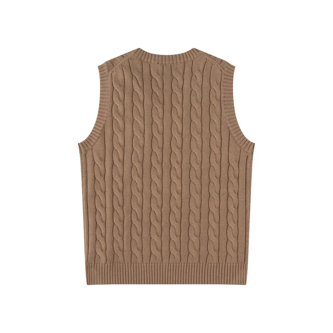 P176 #R82 Ralph Lauren Small Label Cable V Neck Vest Sleeveless Twist Sweater Women's Top Size: XS S M L Color: White Yellow Light Blue Pink Khaki Gray Navy Black Classic Cotton Yarn 100% White Cotton High Quality Classic Style Has Always Been Popular! The workmanship details are very good! Wearing a vest with a shirt is always the standard, with classic brand embroidery on the chest! All major stars have the same style! Best for couples. High quality goods! Xinjiang cotton micro-elastic and smooth fabric has excellent quality. Pure cotton is soft and skin-friendly. Length: 60/61/63/65 Bust: 44/46/49/52 Shoulder width: 36/37.5/39/41
